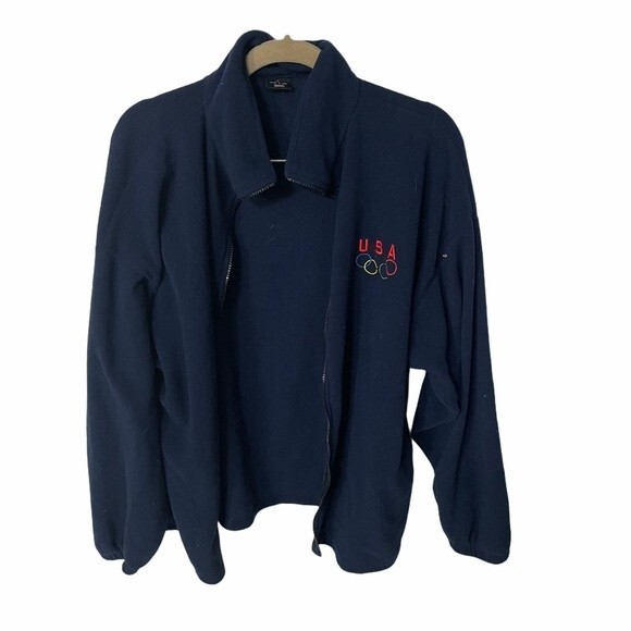 OLYMPIC USA jacket womens navy zip up fleece jacket xlarge - Picture 1 of 9